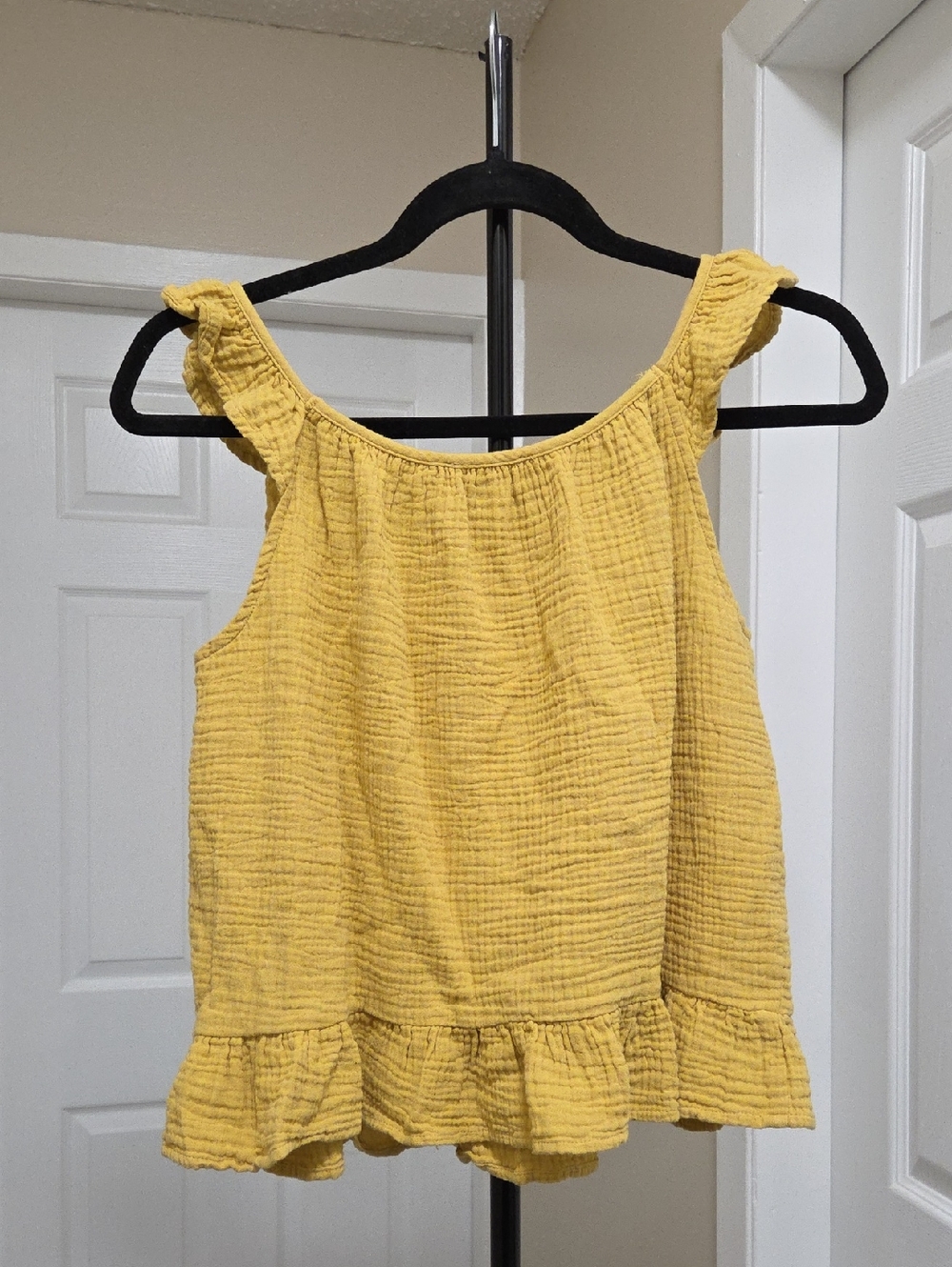 Cynthia Rowley Mustard Yellow Textured Ruffle Hem Tank Top Boho Cottagecore - Picture 7 of 8